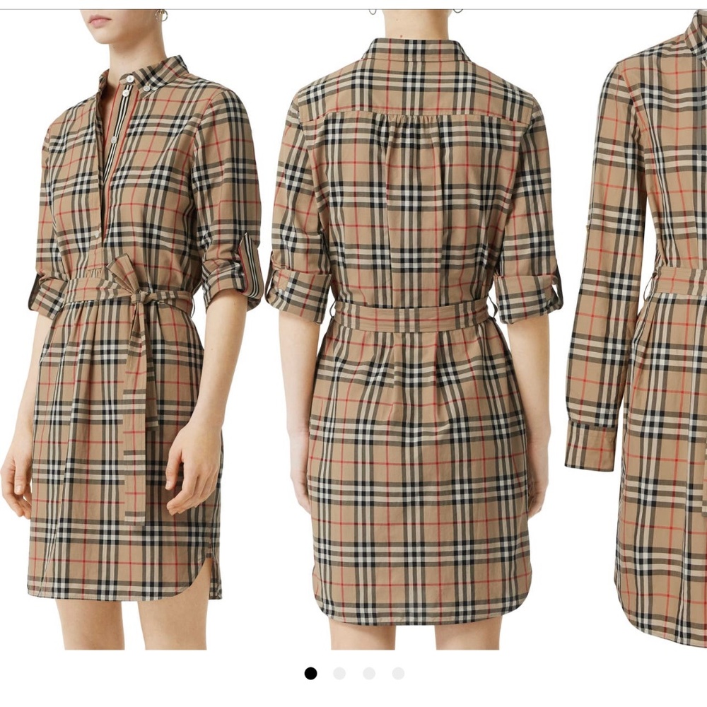 Burberry Giovanna vintage check long sleeve stretch cotton shirt dress.